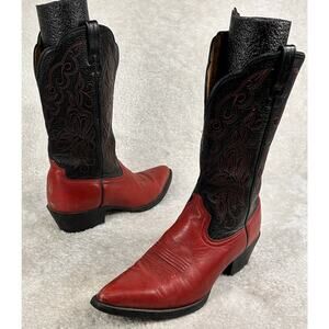 Ariat Boots 8.5B Black Red Leather Western Cowgirl Two Tone Rodeo Heritage 15791
